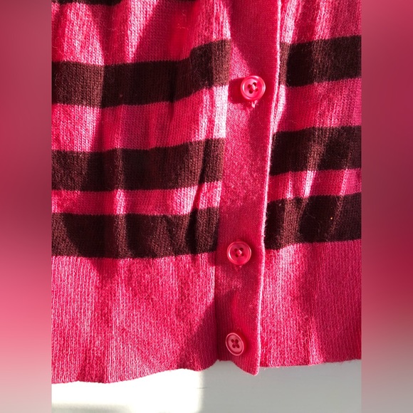 LOFT Ribbon Stripe Crewneck Cardigan Sweater Pink, Brown Rabbit Hair blend M - Picture 3 of 6
